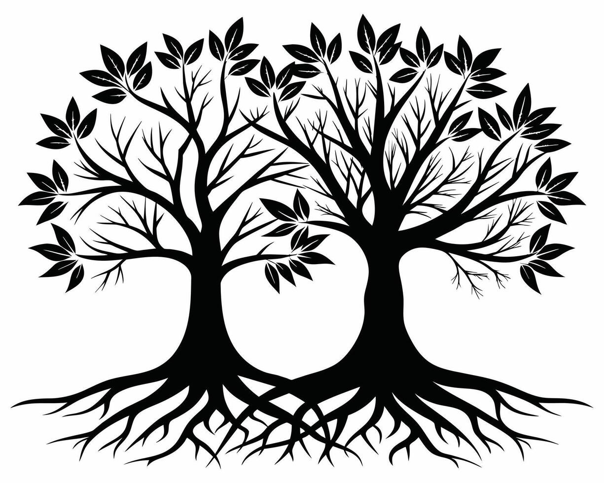 negro árbol con raíces silueta valores ilustración vector