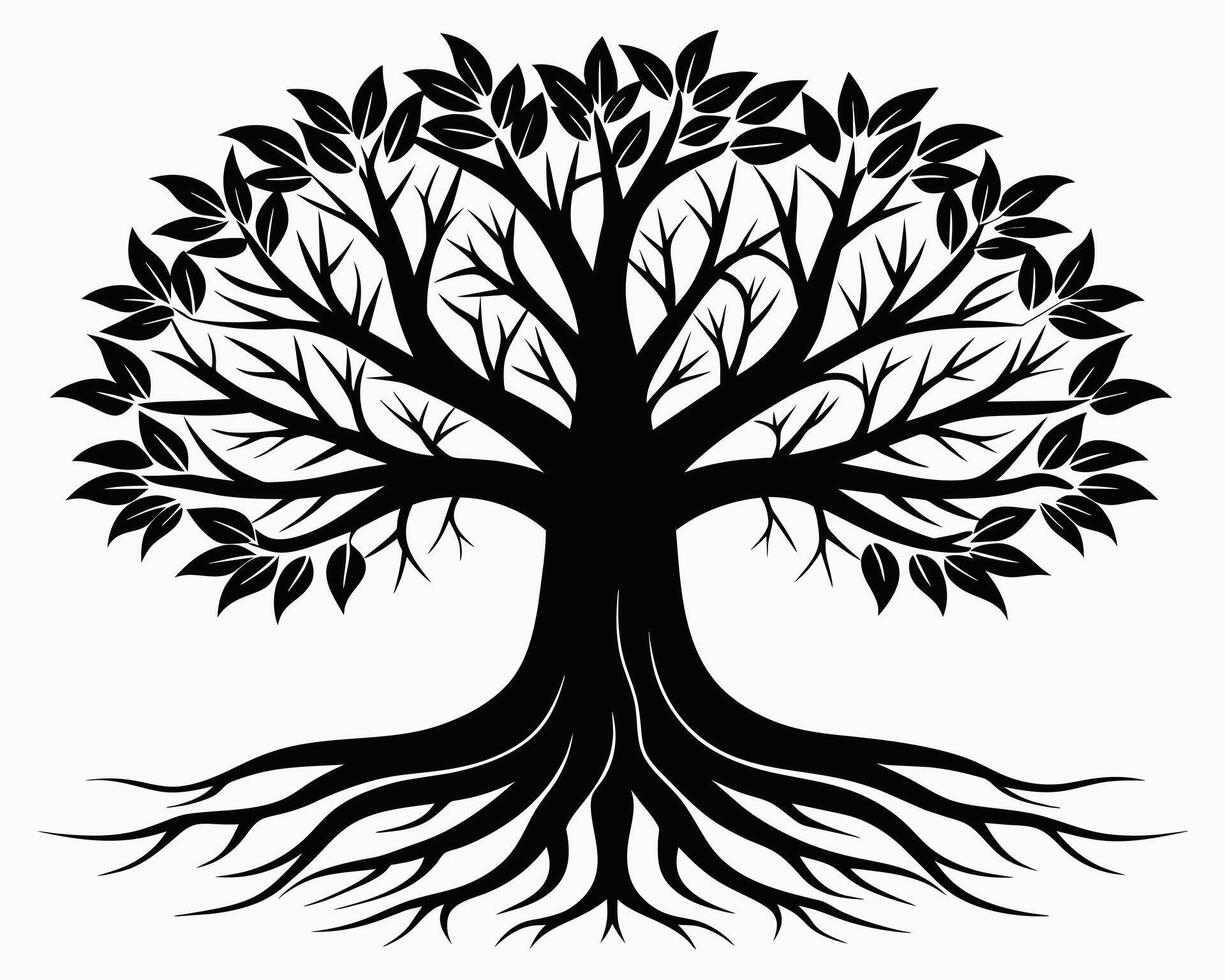 Black Tree With Roots Silhouette Stock illustration vector