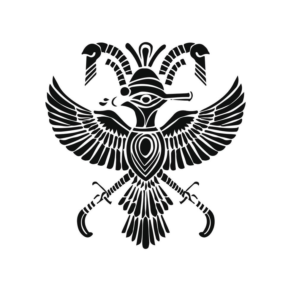 an egyptian bird with two swords and an eye vector