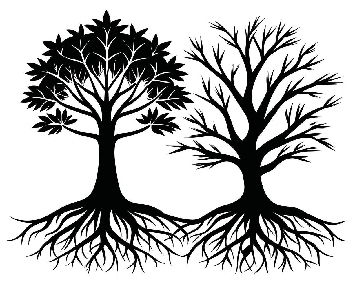 Black Tree With Roots Silhouette Stock illustration vector