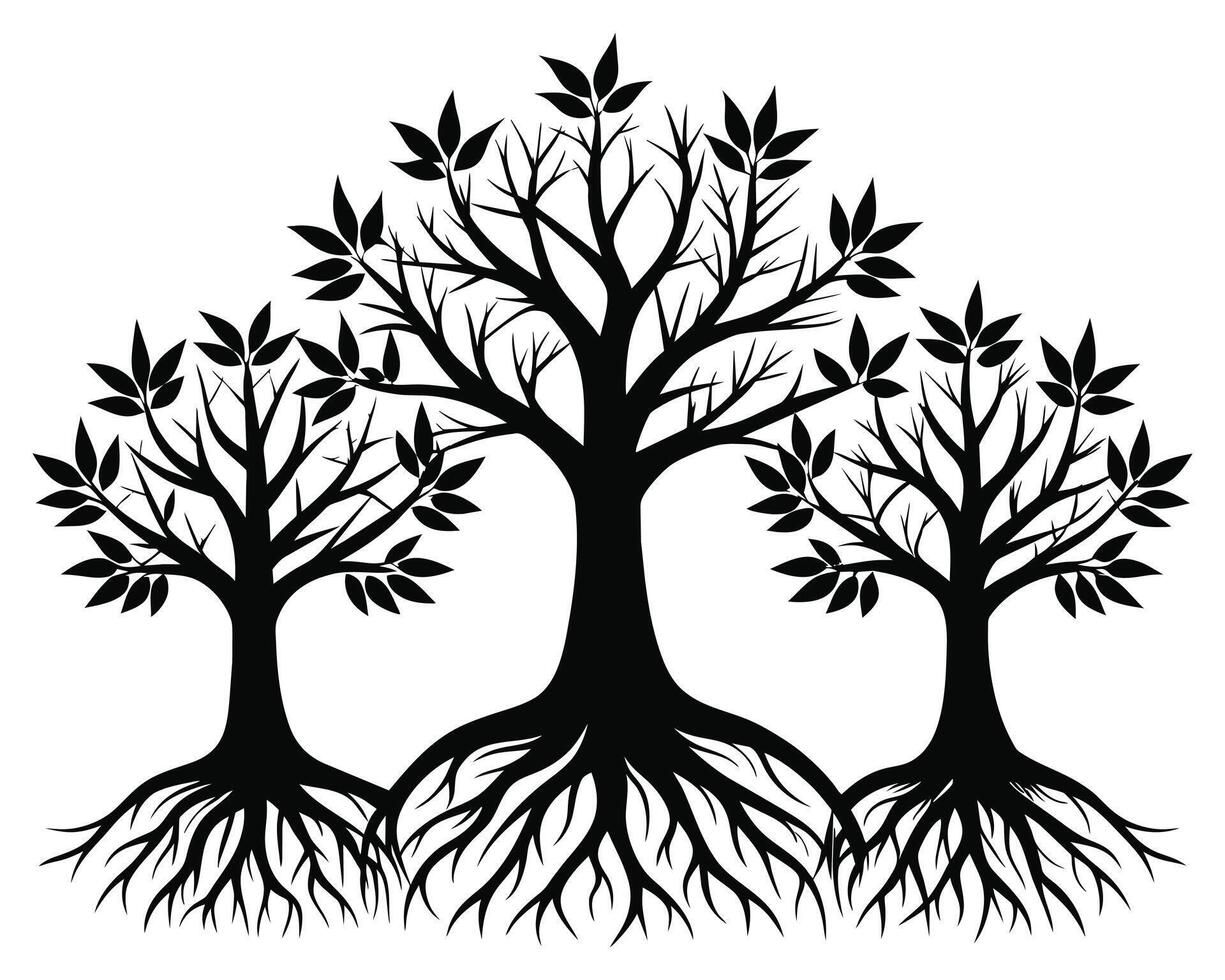 negro árbol con raíces silueta valores ilustración vector