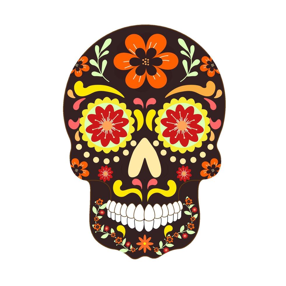 Neon version of Cinco de Mayo Day of the Dead Skull. Vector illustration graphic element. Isolated background. Cinco de Mayo concept icon.