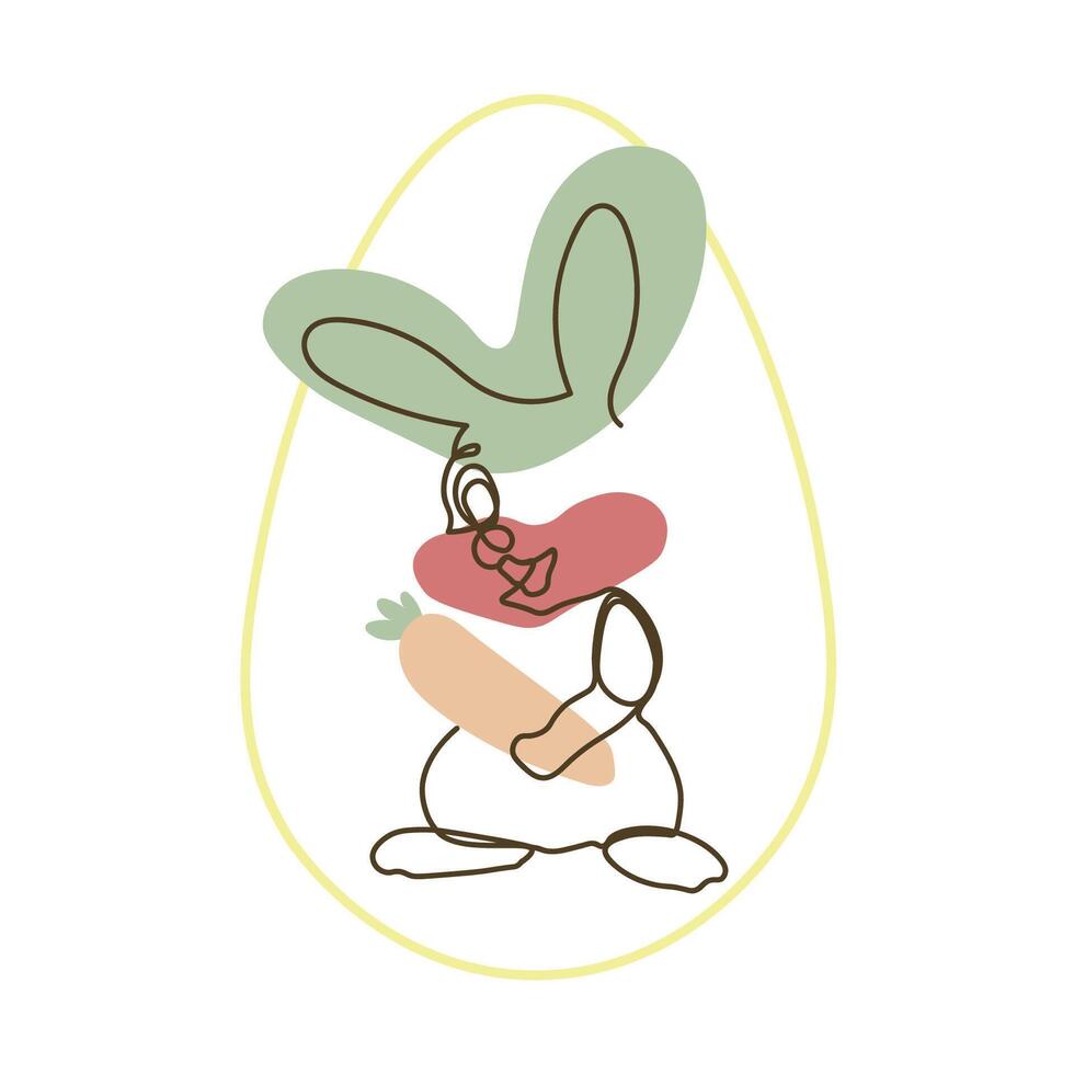 One line art drawing of cute bunny portrait easter day concept icon. Isolated on a white background. Vector Illustration.