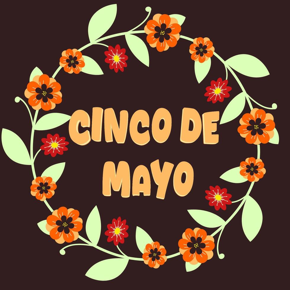 Cinco de Mayo with floral neon version decoration illustration isolated background. Cinco de Mayo concept icon. vector