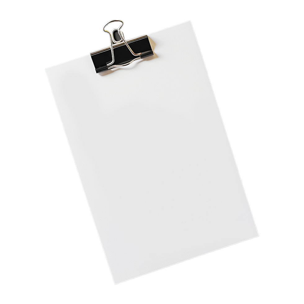 AI generated Blank paper with paper clip isolated on transparent background png