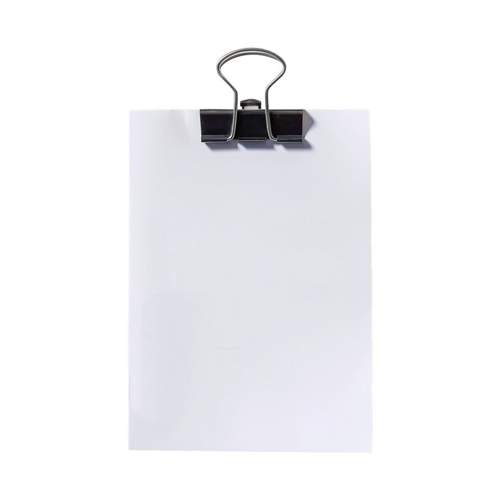 ai gegenereerd blanco papier met papier klem geïsoleerd Aan transparant achtergrond PNG