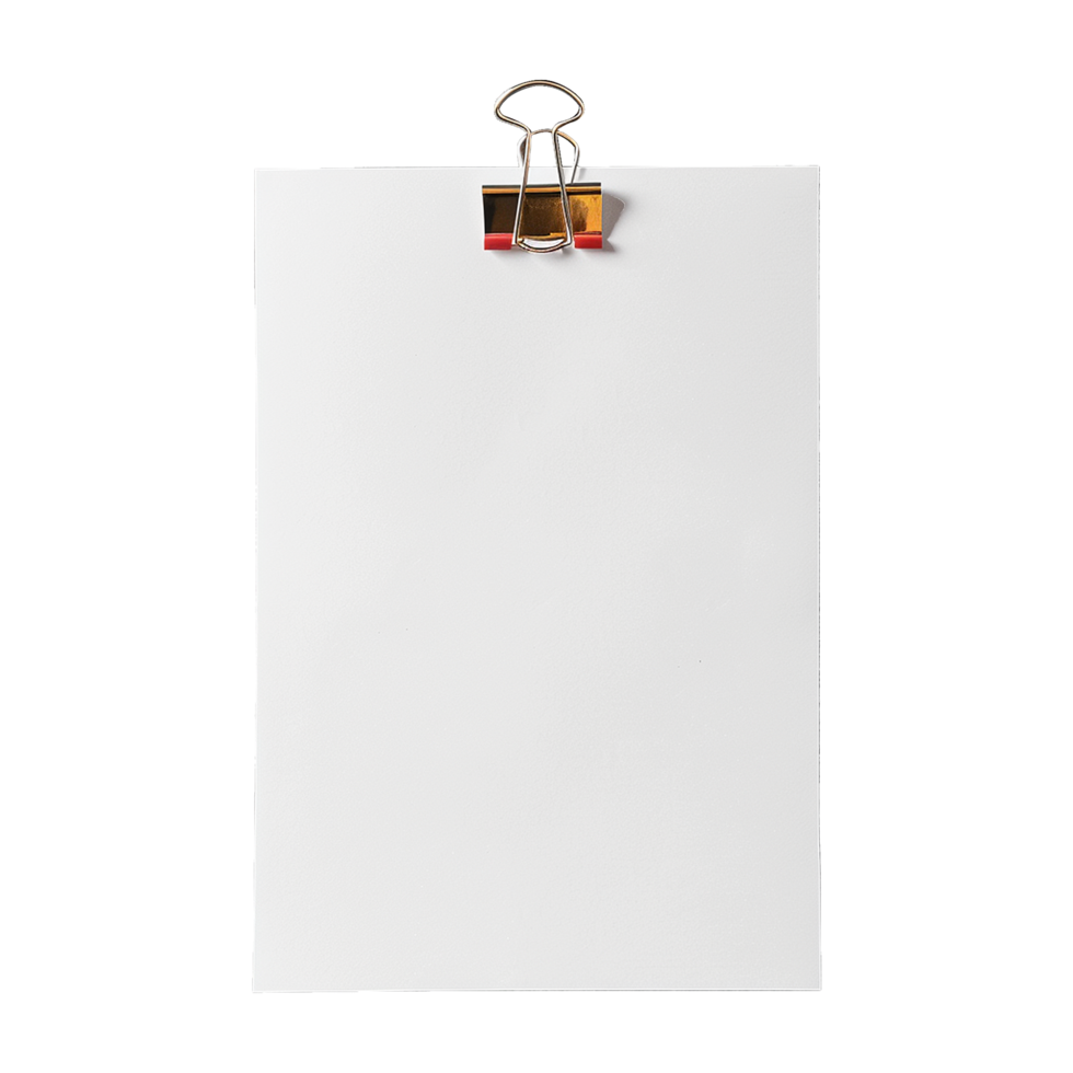 ai gegenereerd blanco papier met papier klem geïsoleerd Aan transparant achtergrond PNG