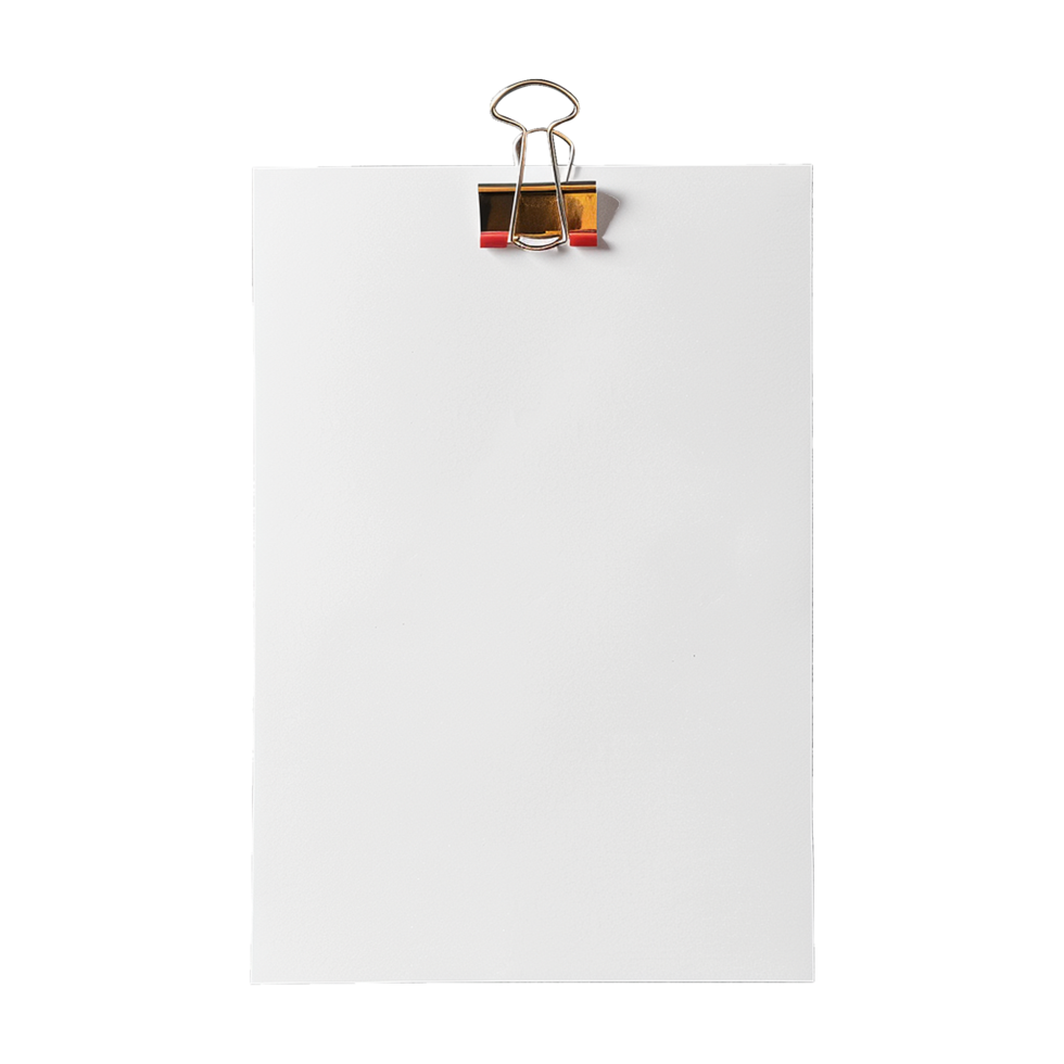 AI generated Blank paper with paper clip isolated on transparent background png