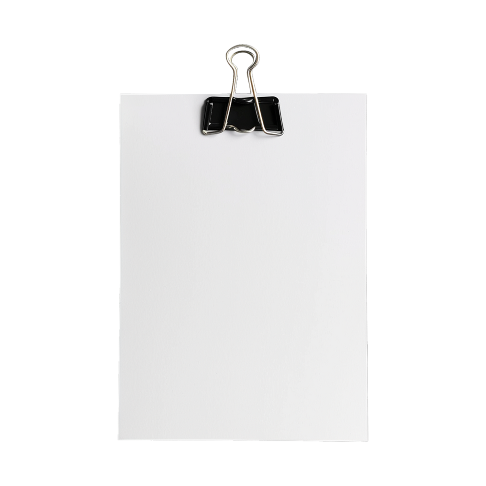 AI generated Blank paper with paper clip isolated on transparent background png