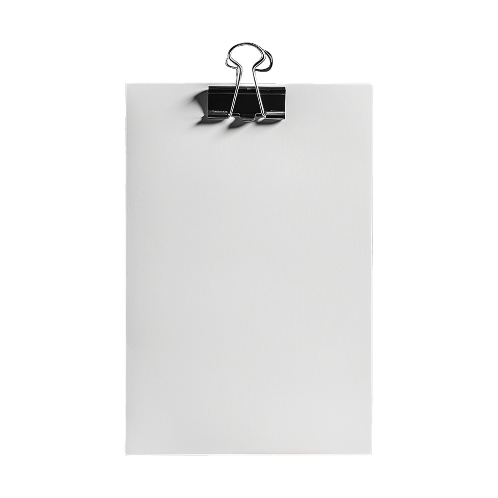 AI generated Blank paper with paper clip isolated on transparent background png
