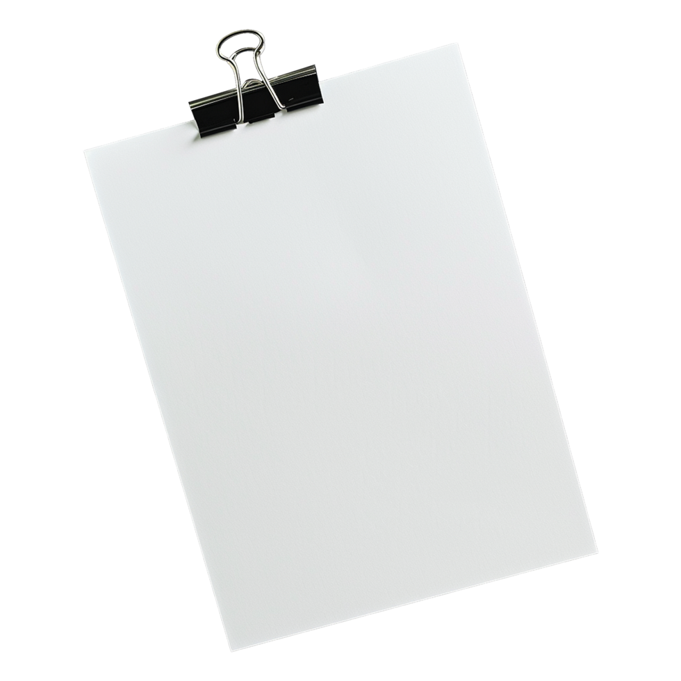 AI generated Blank paper with paper clip isolated on transparent background png