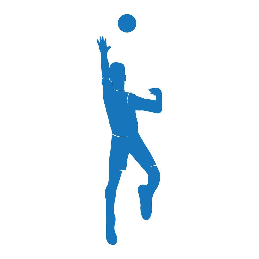 Silhouette volleyball player jumping on a white background. Vector illustration.
