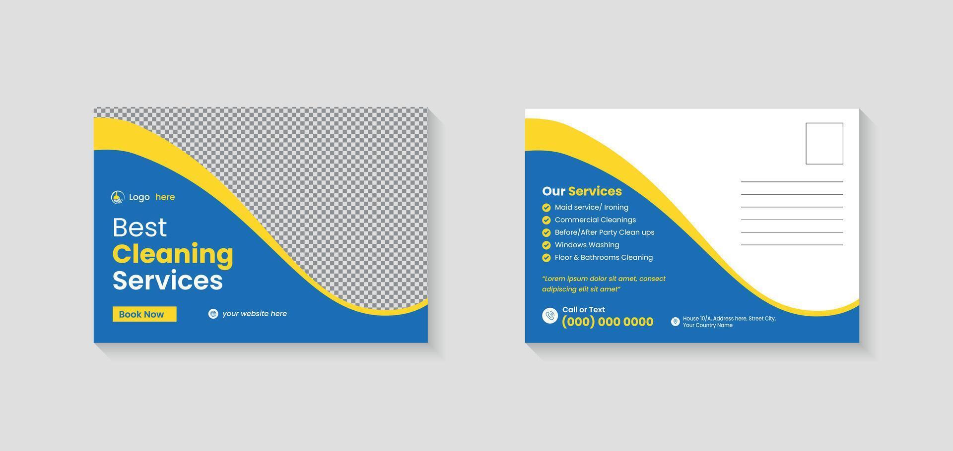 Cleaning Service Postcard Template, Modern Postcard Template vector