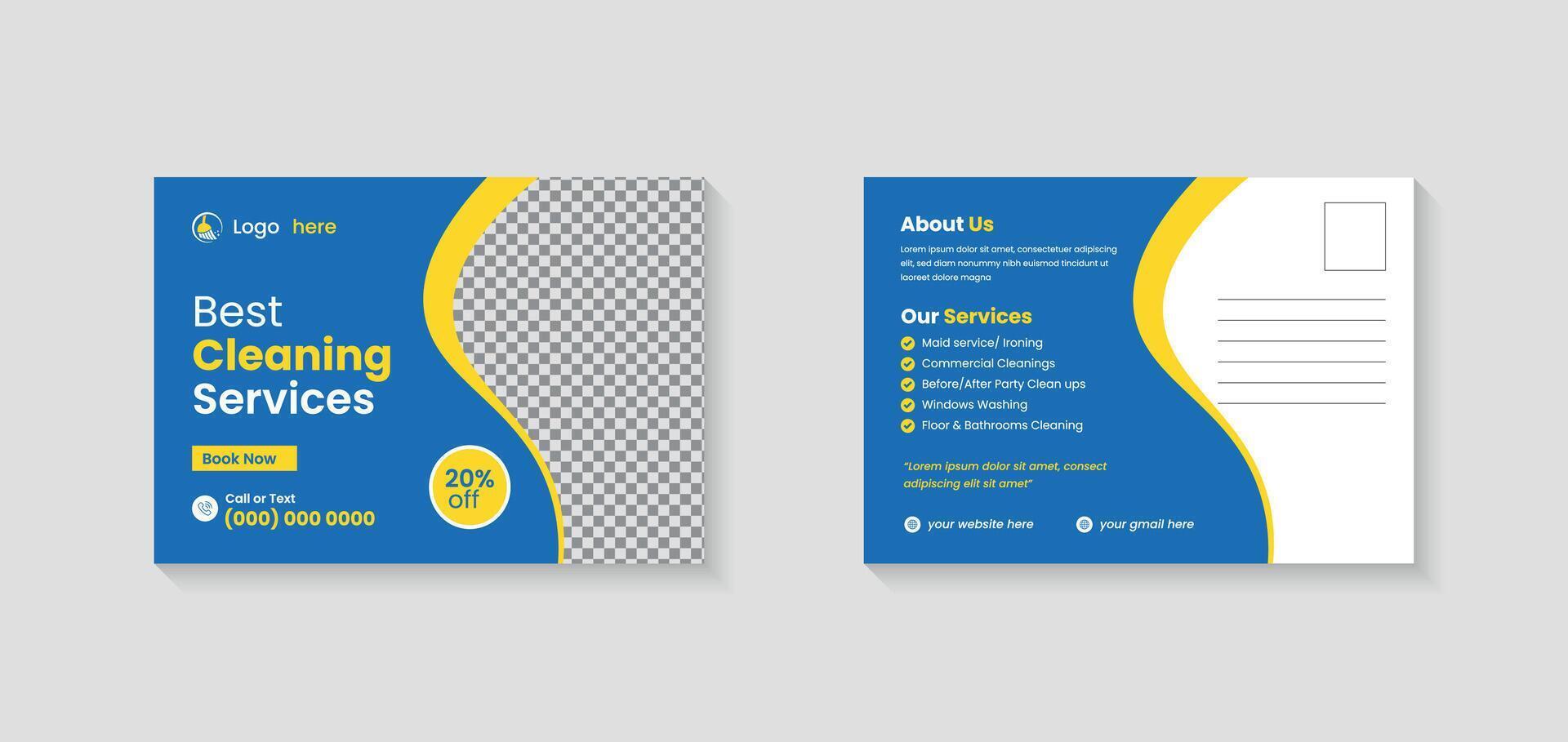 Cleaning Service Postcard Template, Modern Postcard Template vector