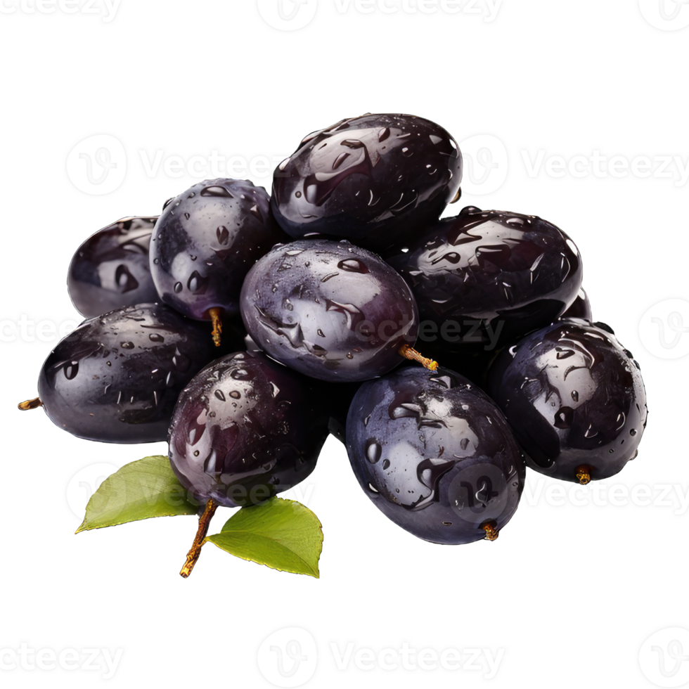 AI generated Three blueberries with water droplets on a Transparent Background png