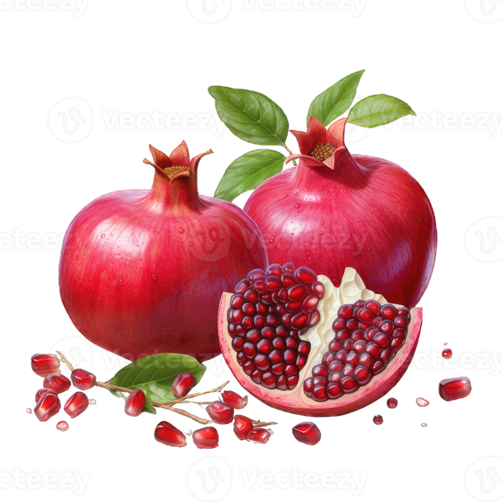 AI generated Juicy ripe pomegranates, isolated on transparent background png