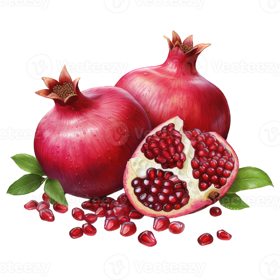 AI generated Juicy ripe pomegranates, isolated on transparent background png