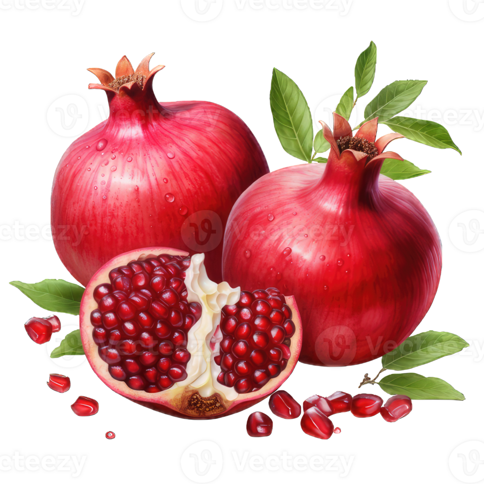 AI generated Juicy ripe pomegranates, isolated on transparent background png