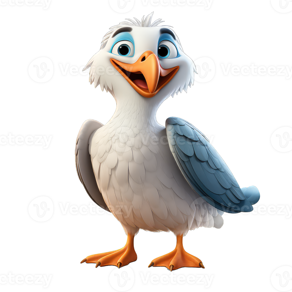 AI generated 3D Albatross cartoon character PNG white background