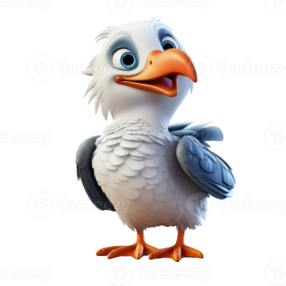 AI generated 3D Albatross cartoon character PNG white background