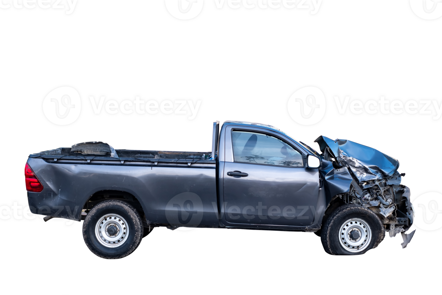 côté vue de noir ramasser un camion voiture avoir endommagé par accident sur le route. endommagé voitures après collision. isolé sur transparent arrière-plan, voiture et victime Assurance ,png fichier png