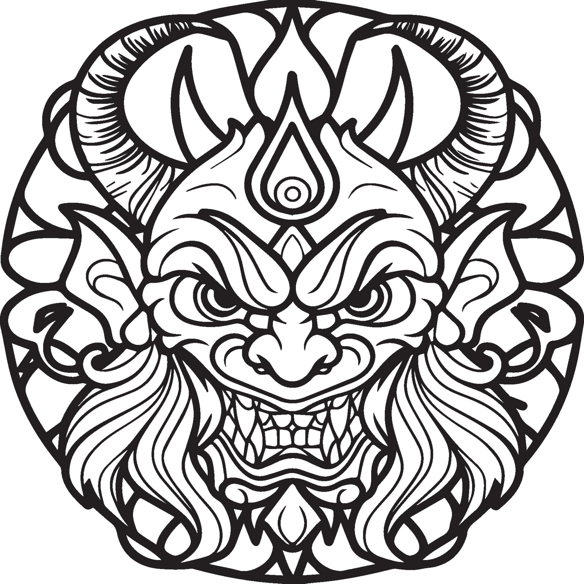 Oni coloring pages. Japanese oni coloring pages. Oni outline vector