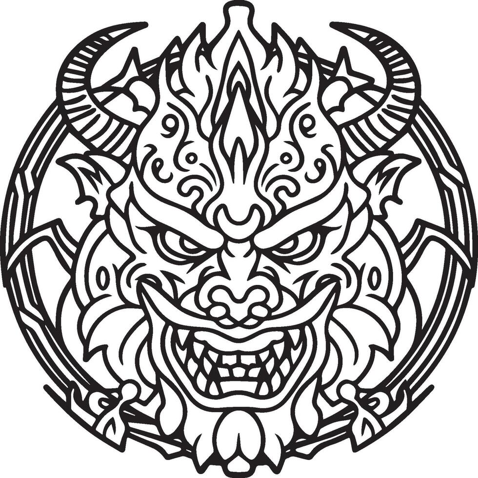 Oni coloring pages. Japanese oni coloring pages. Oni outline vector