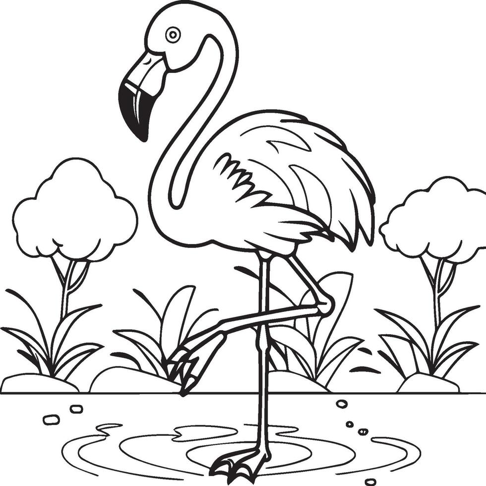 Flamingo coloring pages. Flamingo outline vector for coloring book