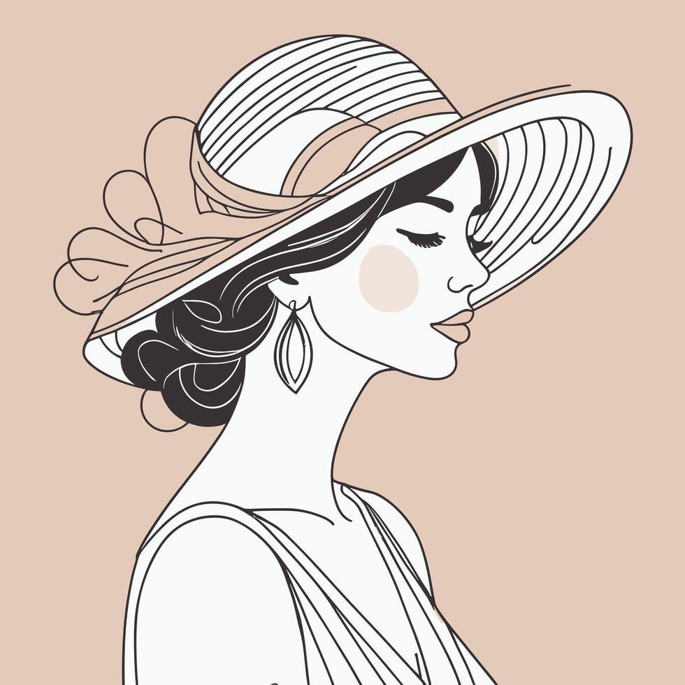 Woman line art portrait illustration vector design