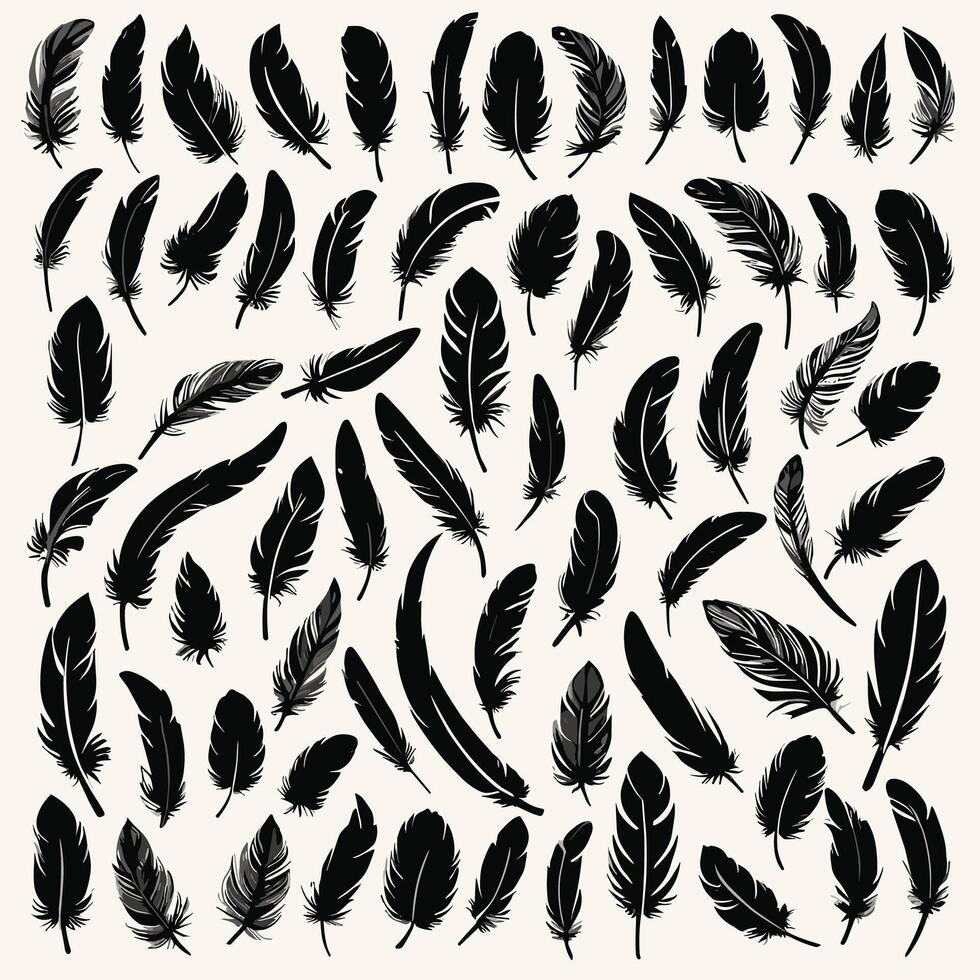 Feather silhouette illustration ink drawing vector art