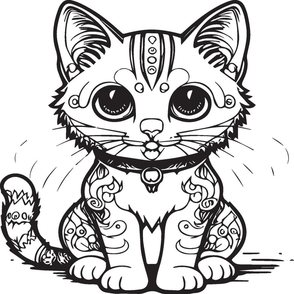 Cute cat coloring pages for coloring book. Cat outline vector