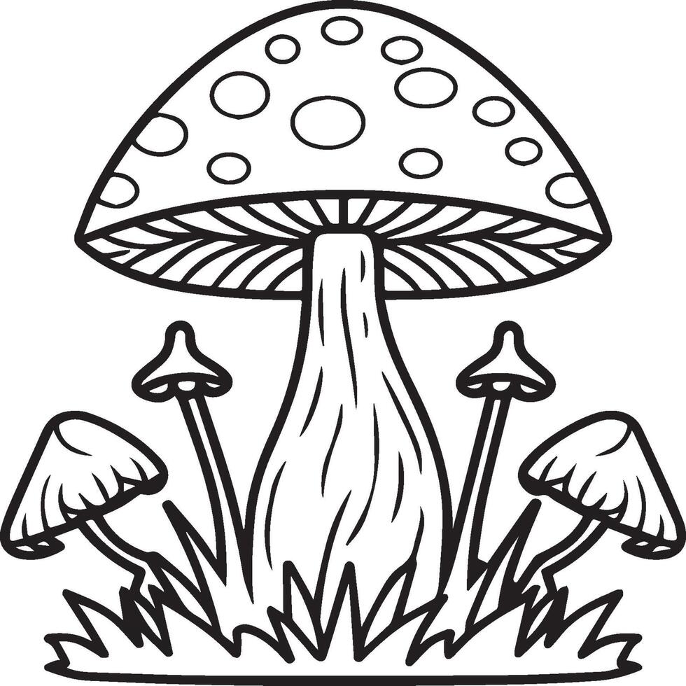 Mushroom coloring pages. Mushroom outline vector for coloring book