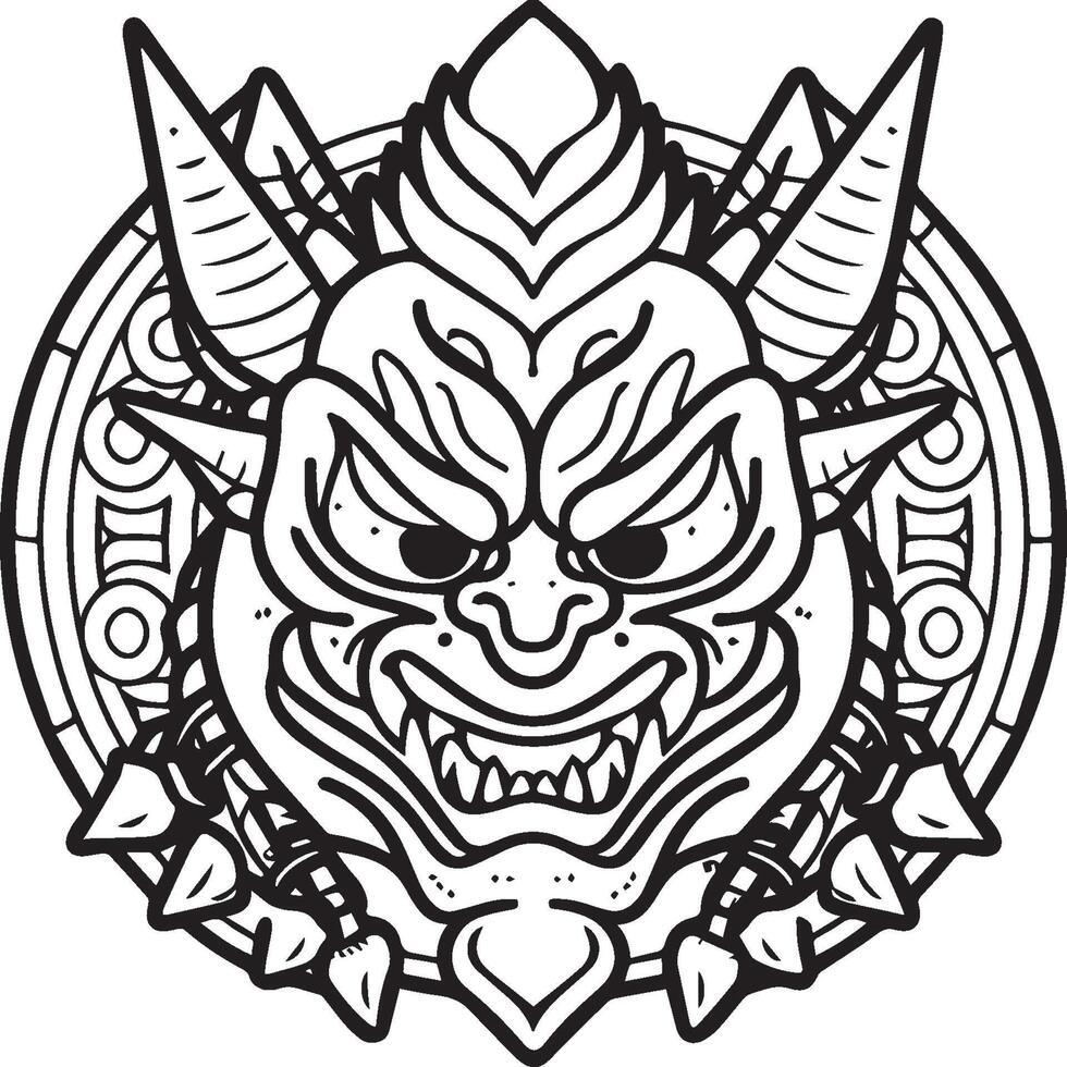 Oni coloring pages. Japanese oni coloring pages. Oni outline vector