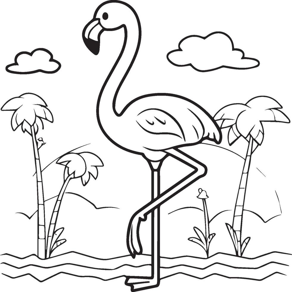 Flamingo coloring pages. Flamingo outline vector for coloring book