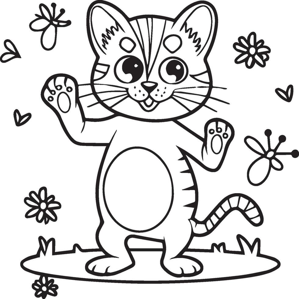 Cute cat coloring pages for coloring book. Cat outline vector. Playing cat coloring pages. Funny cat outline vector