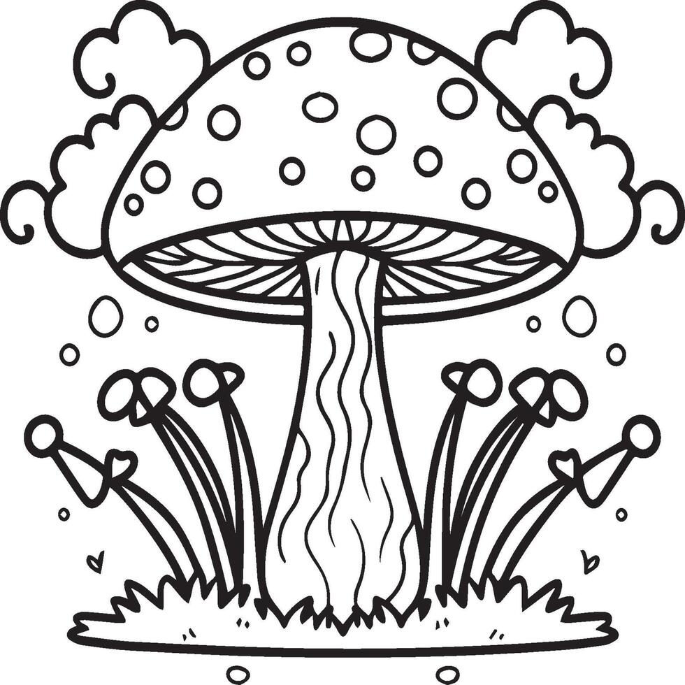 Mushroom coloring pages. Mushroom outline vector for coloring book