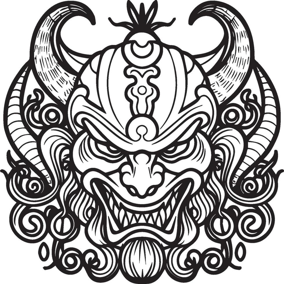 Oni coloring pages. Japanese oni coloring pages. Oni outline vector
