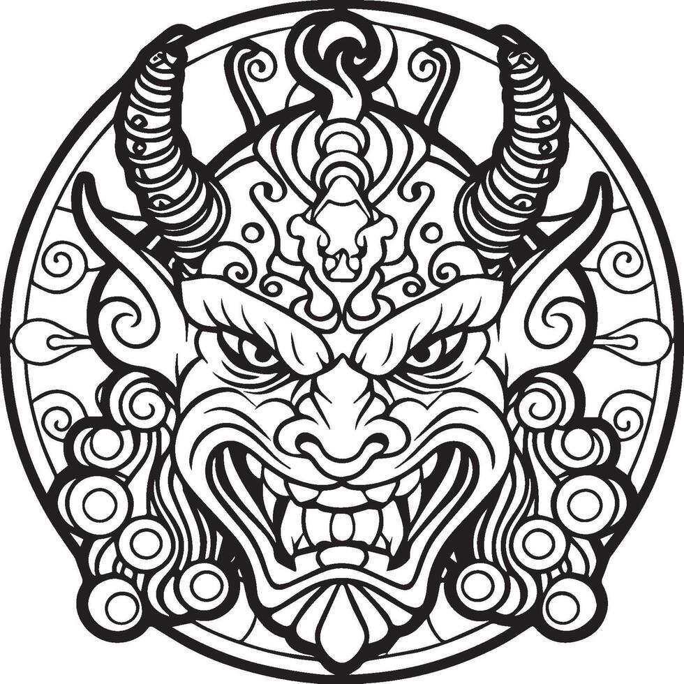 Oni coloring pages. Japanese oni coloring pages. Oni outline vector