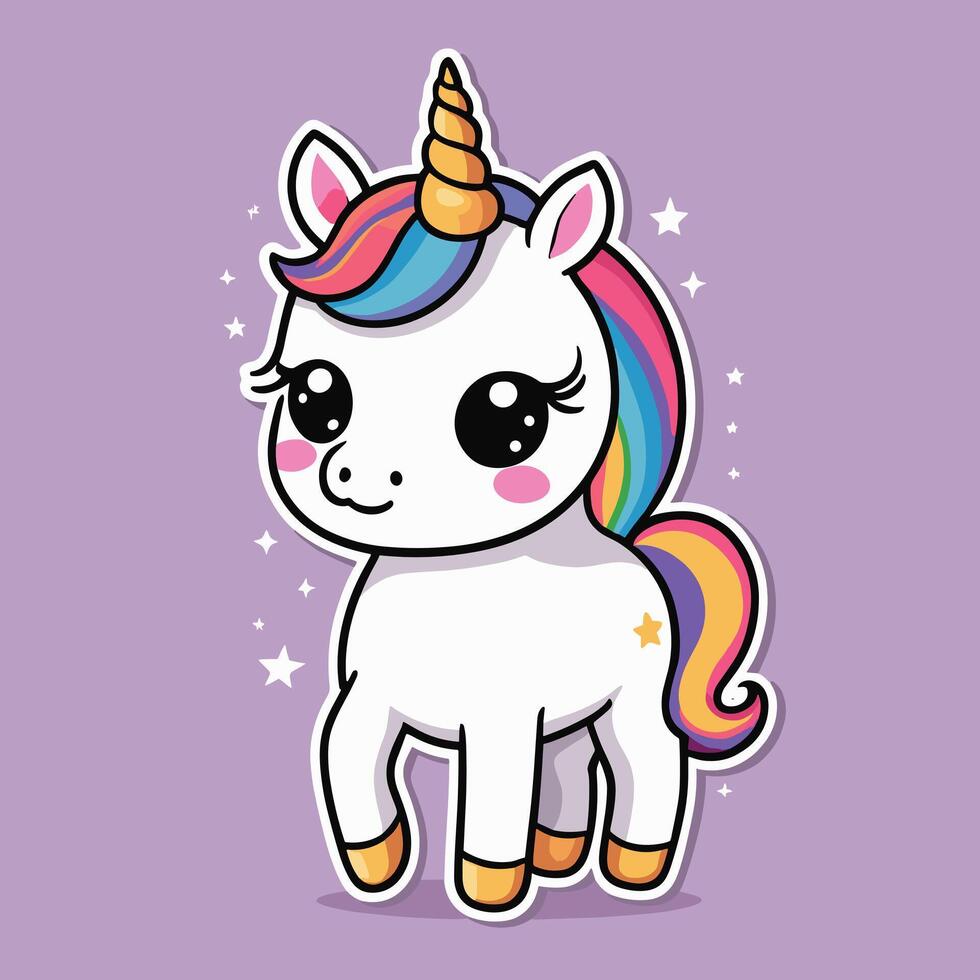 Cute kawaii unicorn sticker design vector illustration