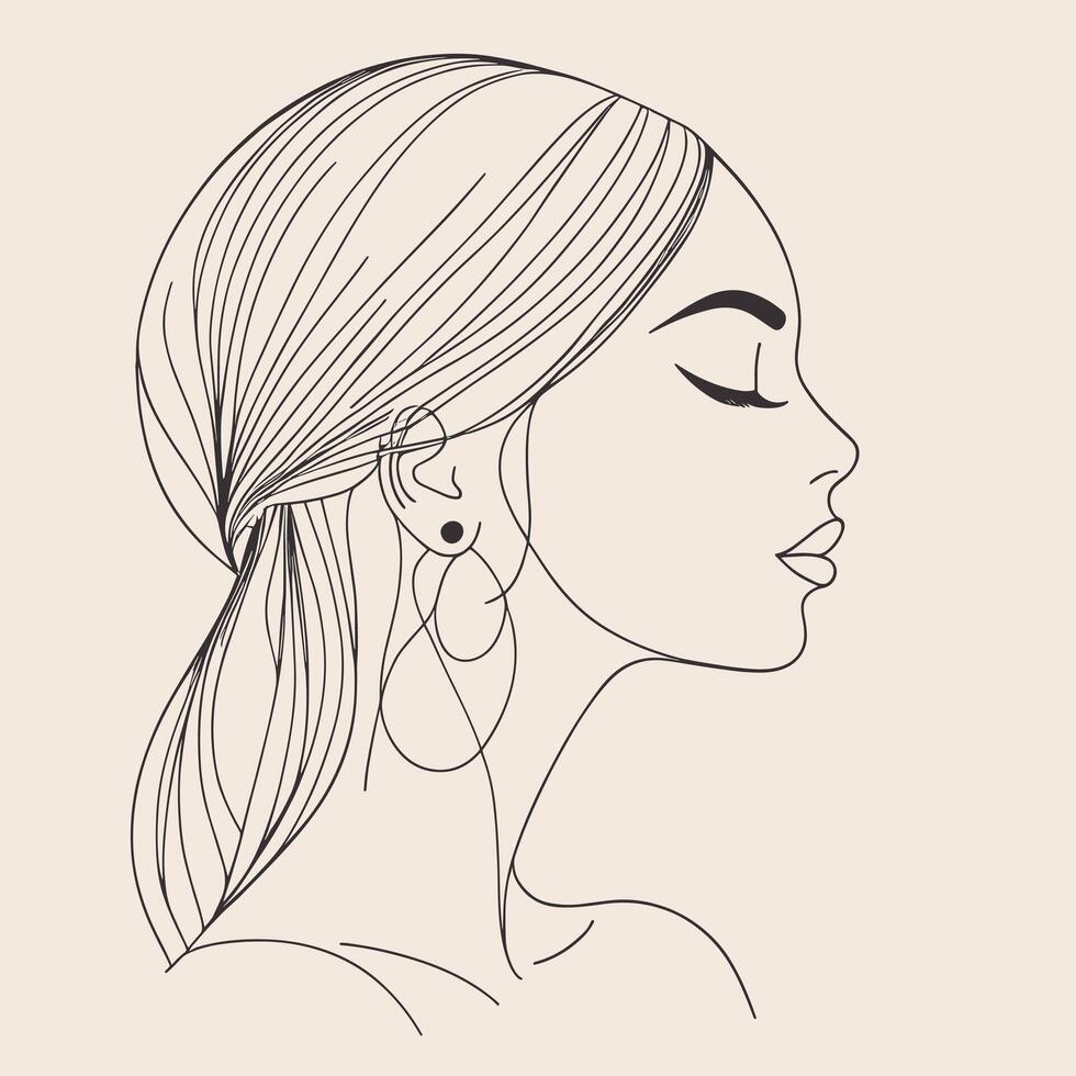 Woman line art portrait illustration vector design