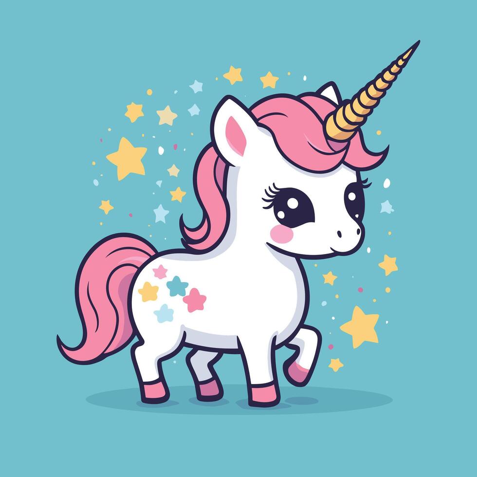 Cute kawaii unicorn illustration colorful vector art for children