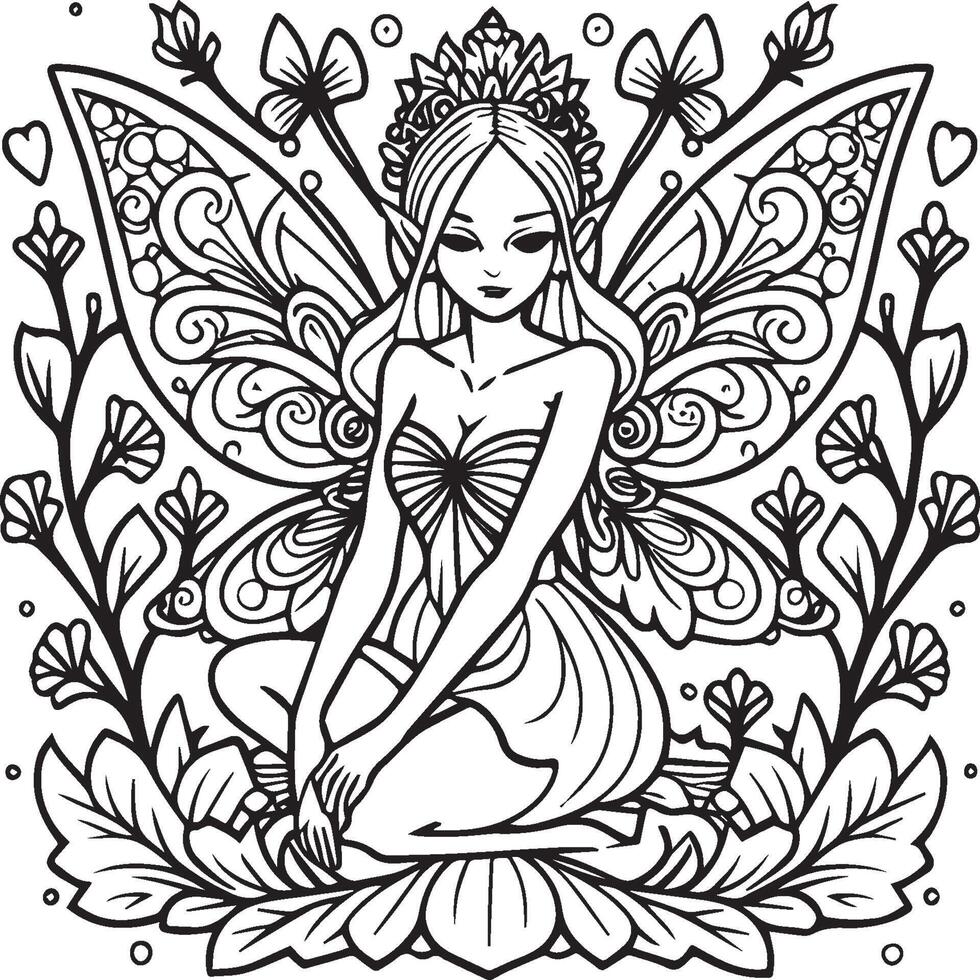 Fairies coloring pages for coloring book. Fairies outline vector