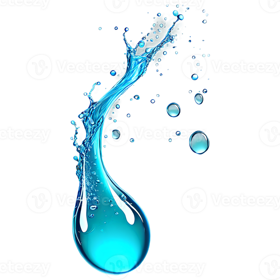AI Generated Abstract drop water paint strokes and ink drops in aqua watercolor on transparent background. png