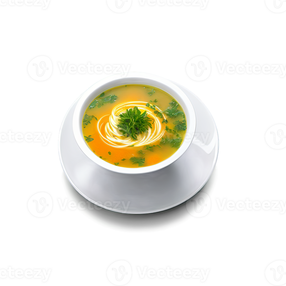 AI Generated A comforting and hearty soup in a tall, slender glass bowl, garnished with fresh herbs and served with cr png