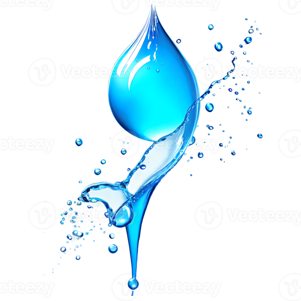 AI Generated Abstract drop water paint strokes and ink drops in aqua watercolor on transparent background. png