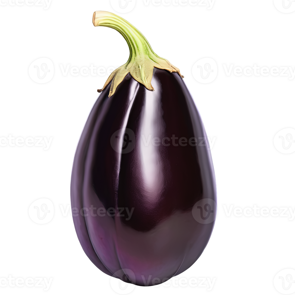 ai generiert Aubergine ein tief lila Aubergine, gefangen von ein Nahansicht Winkel zu Vitrine es ist glänzend Haut, isoliert auf transparent Hintergrund png