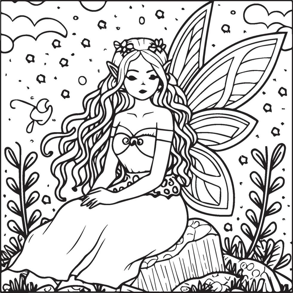 Fairies coloring pages for coloring book. Fairies outline vector