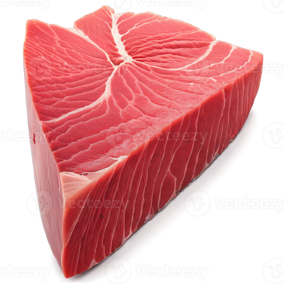 ai gegenereerd tonijn gedetailleerd detailopname van tonijn steak, hoek detailopname, creatief detail levendig rood marmering, geïsoleerd Aan transparant achtergrond png