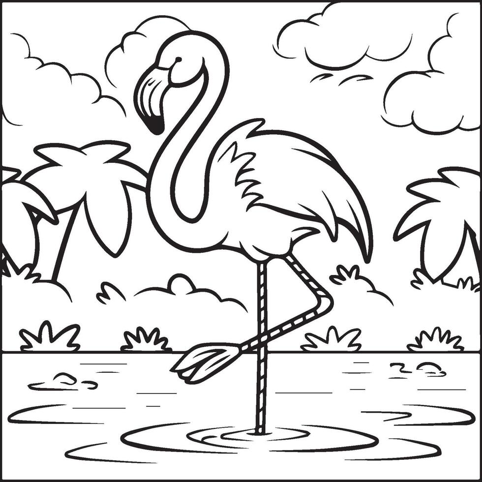Flamingo coloring pages. Flamingo outline vector for coloring book
