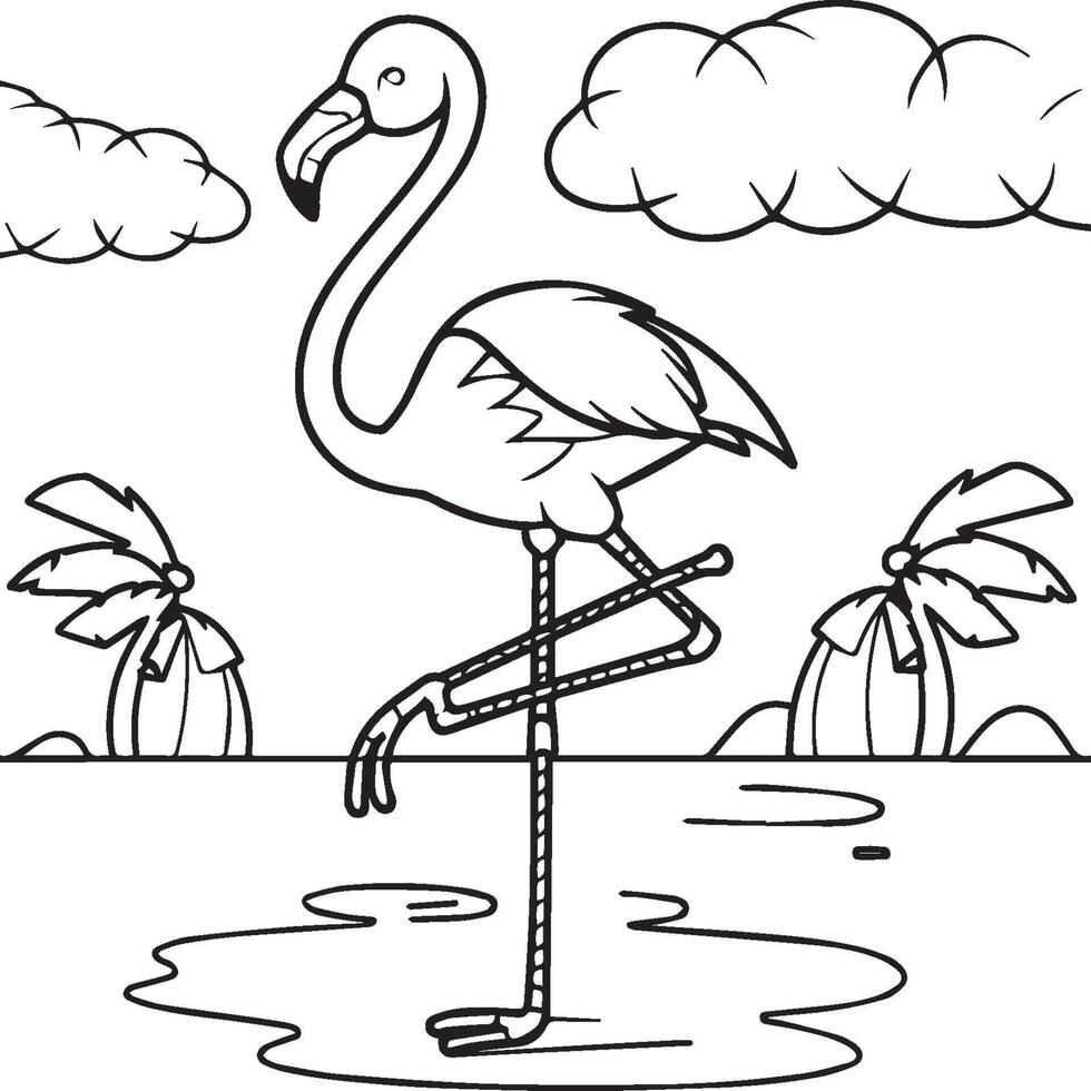 Flamingo coloring pages. Flamingo outline vector for coloring book